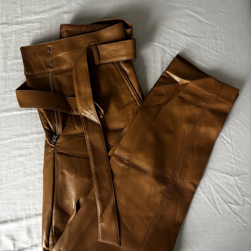 Aritzia Babaton Tan Faux Leather Trousers